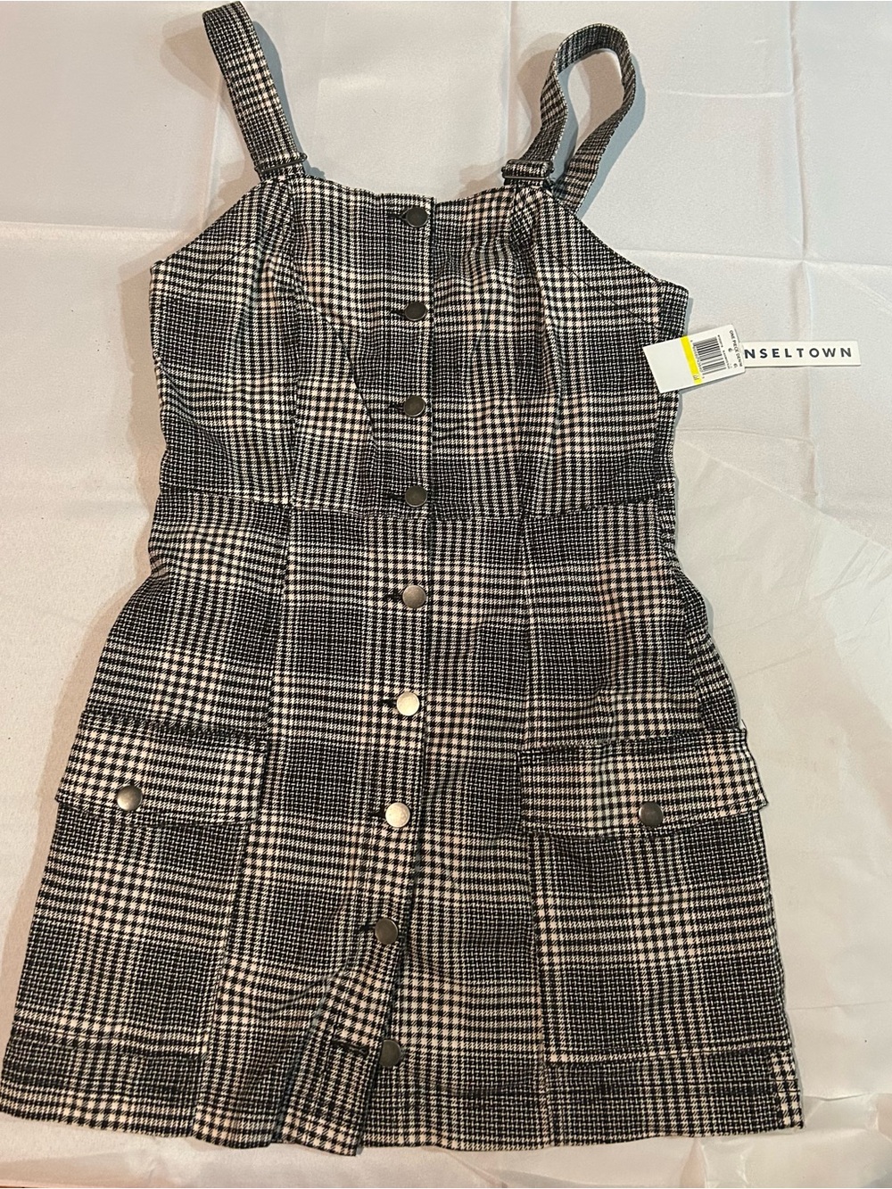 Tinseltown Gingham Plaid Overall Dress